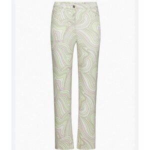 Wilfred Free Vera Pants Size 0 Green Gray Swirl Printed Cotton Stretch Twill